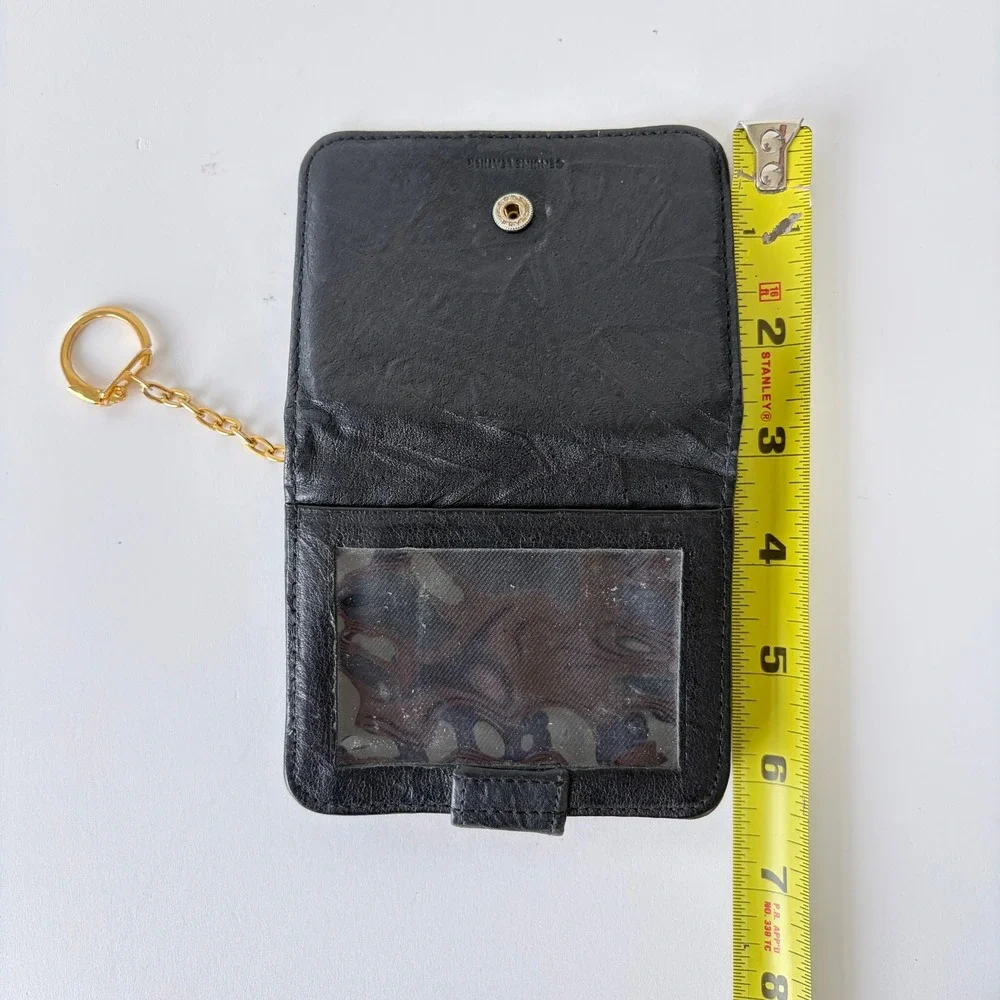 Vintage Black Genuine Leather Mini Wallet Keychain ID Window Bifold Coin Purse